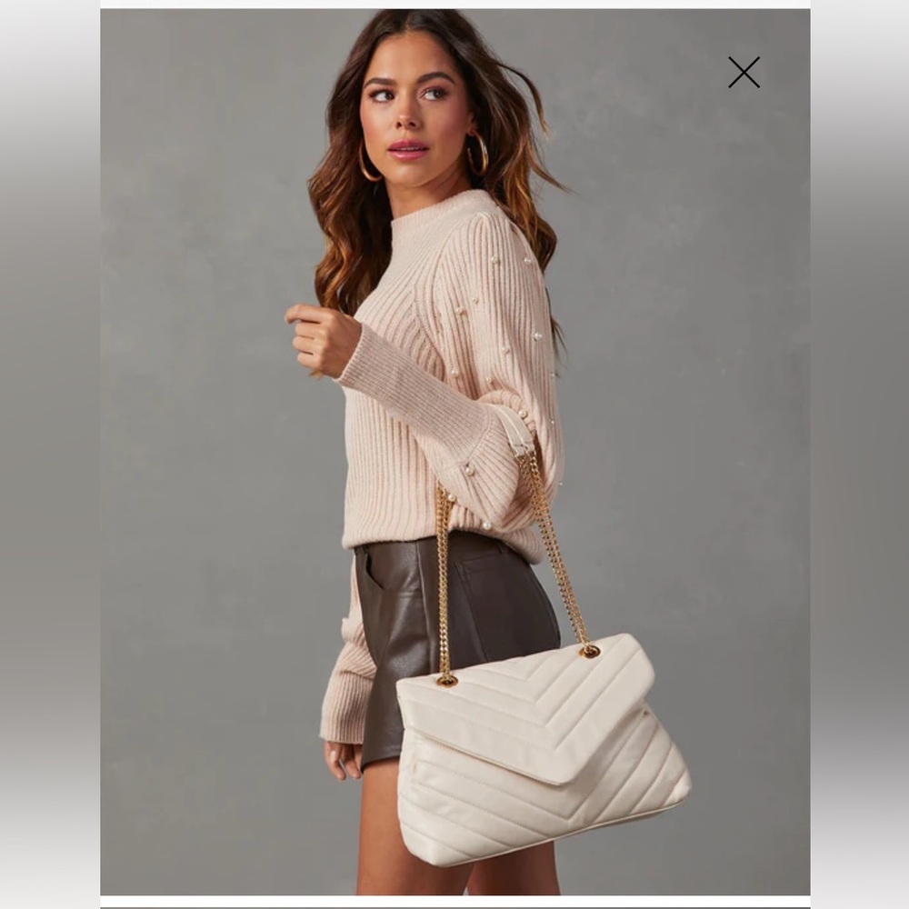 Kaisley Quilted Crossbody Shoulder Bag - Ivory